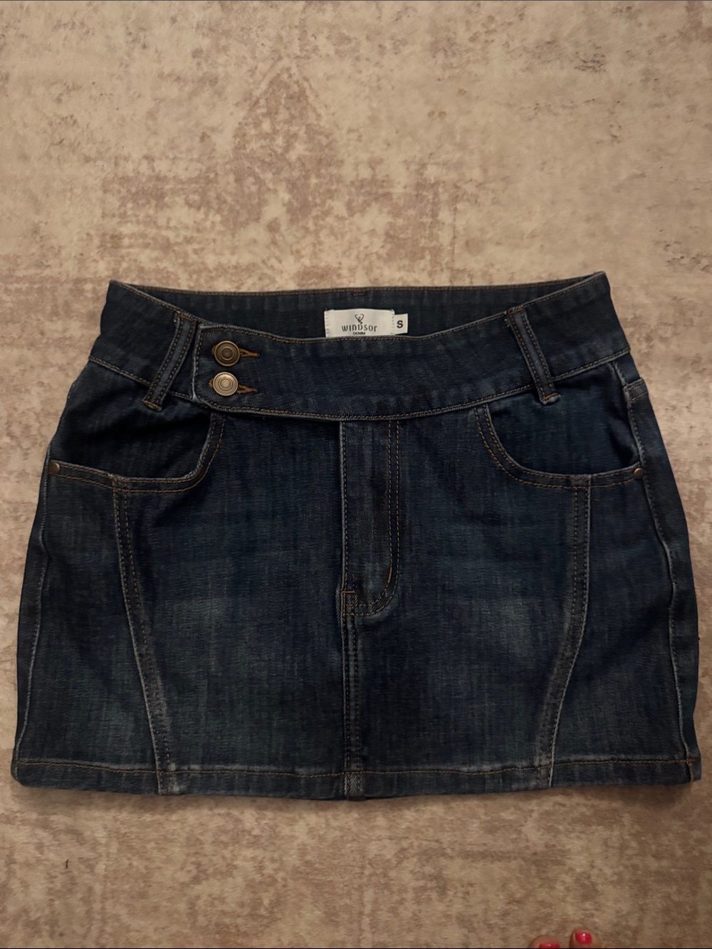 Windsor Indigo Dark Wash Denim Mini Skirt